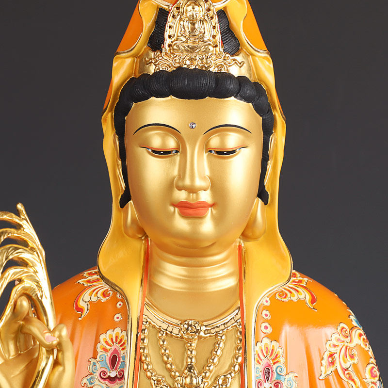 台湾珐琅镶金观音佛像供奉家用纯铜观音像观世音菩萨观音菩萨