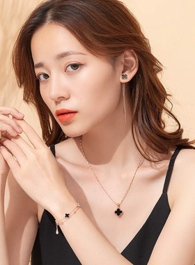 韩版s999足银四叶草项链女幸运草吊坠简约轻奢气质锁骨链得物同款