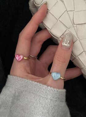 小众甜酷风滴釉桃心戒指女新款几