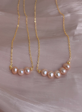 粉紫淡水珍珠项链女法式温柔