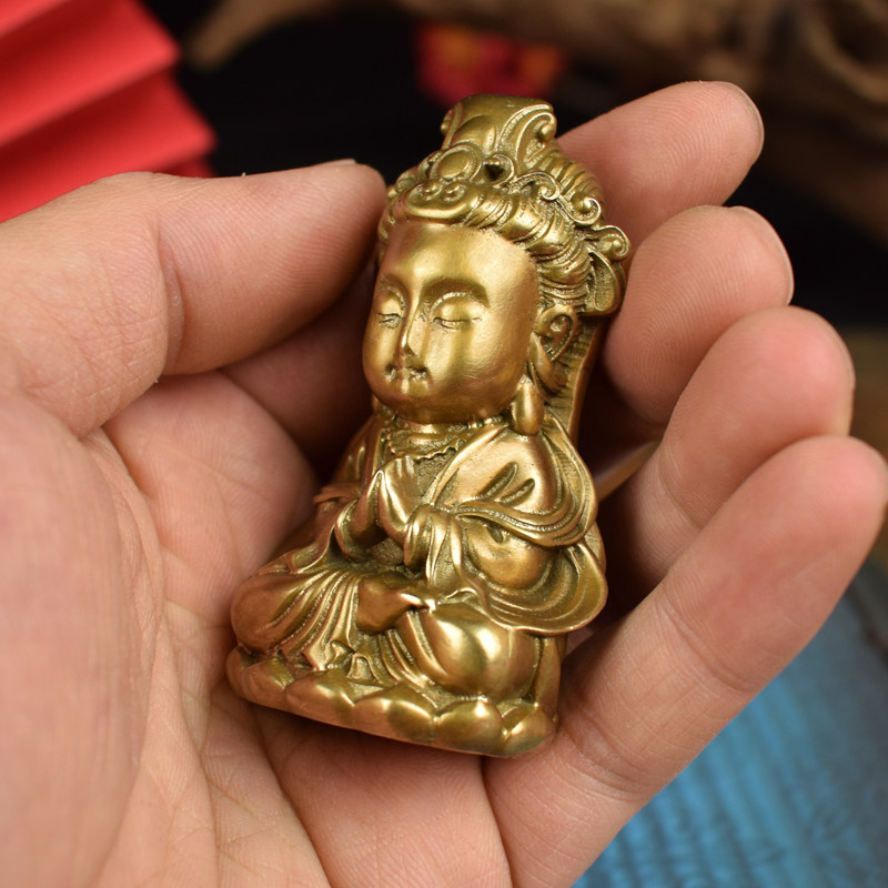 全铜实心观音桌面小摆件男士官印工艺品摆件车载中控台小装饰礼品,淘宝优惠券,粉丝福利购,淘宝优惠卷