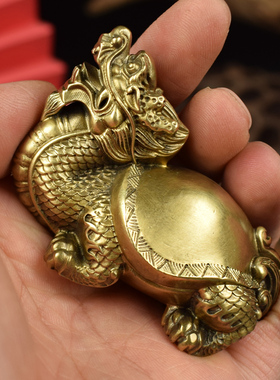 铜实心招财龙龟把玩手把件办公桌霸下摆件祥瑞麒麟茶宠镇纸工艺品