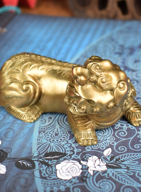 黄铜实心招财貔貅镇纸手把件笔架