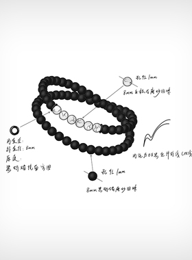 手工逸述黑玛瑙白松石男女手串