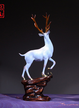 艺品江山全黄铜鹿彩铜工艺品