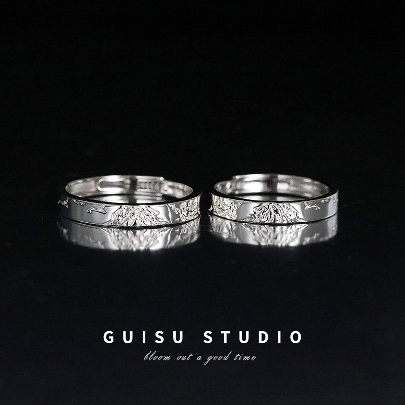 GUISU归素彼此的靠山999足银情侣对戒轻奢小众原创款纯银蝴蝶戒指