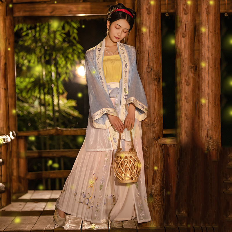 重回汉唐旗舰店重回汉唐月下影原创汉服女齐腰襦裙宋制百迭裙对襟长褙子宋袴夏季1