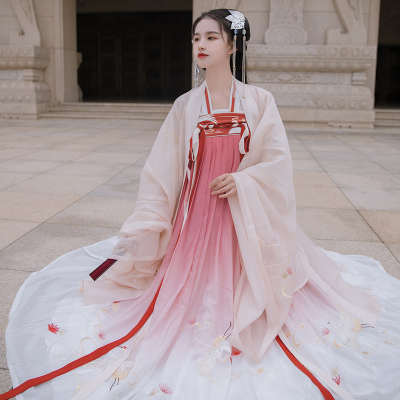 重回汉唐旗舰店重回汉唐鹤夜原创正品汉服齐胸襦裙5米大摆重工刺绣渐变女装夏季1