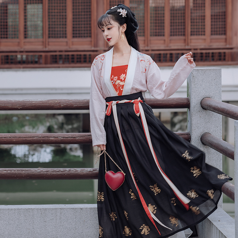 重回汉唐旗舰店重回汉唐皓月原创正品中国风汉服女齐腰襦裙吊带直领对襟衫春夏季0