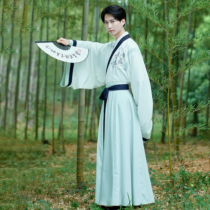 重回汉唐旗舰店重回汉唐若谷原创正品中国风晋制交领汉服男绣花8破交窬裙秋冬季1