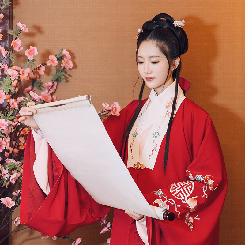 重回汉唐旗舰店重回汉唐汉服女四季平安传统红色明制披风中国风日常款秋冬季外套0