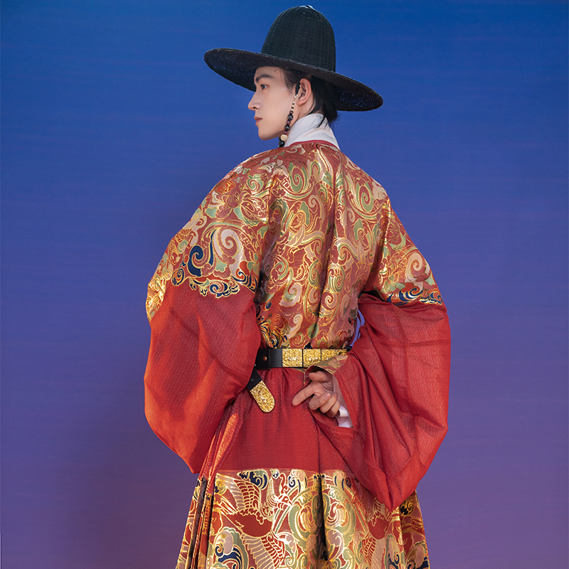 重回汉唐旗舰店重回汉唐墨羽原创汉服明制曳撒琵琶袖织金仿妆花非飞鱼服男女同款0