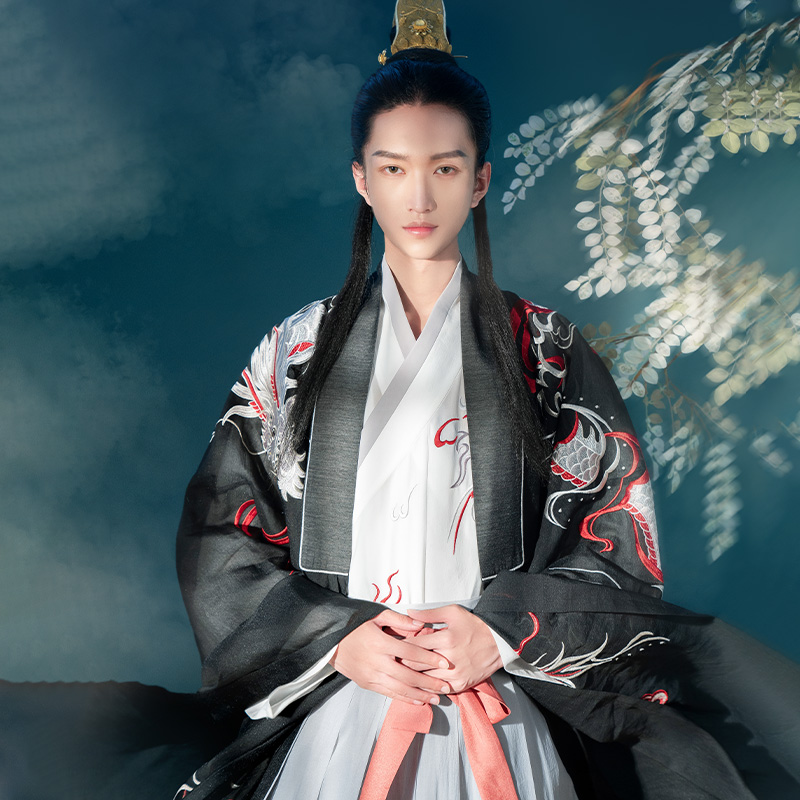 重回汉唐旗舰店重回汉唐云涛披风外套秋季大氅重工刺绣传统日常非古装汉服男款0