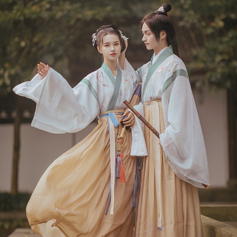重回汉唐旗舰店重回汉唐白鸠原创正品中国风晋制交领情侣汉服女绣花齐腰襦裙春款1
