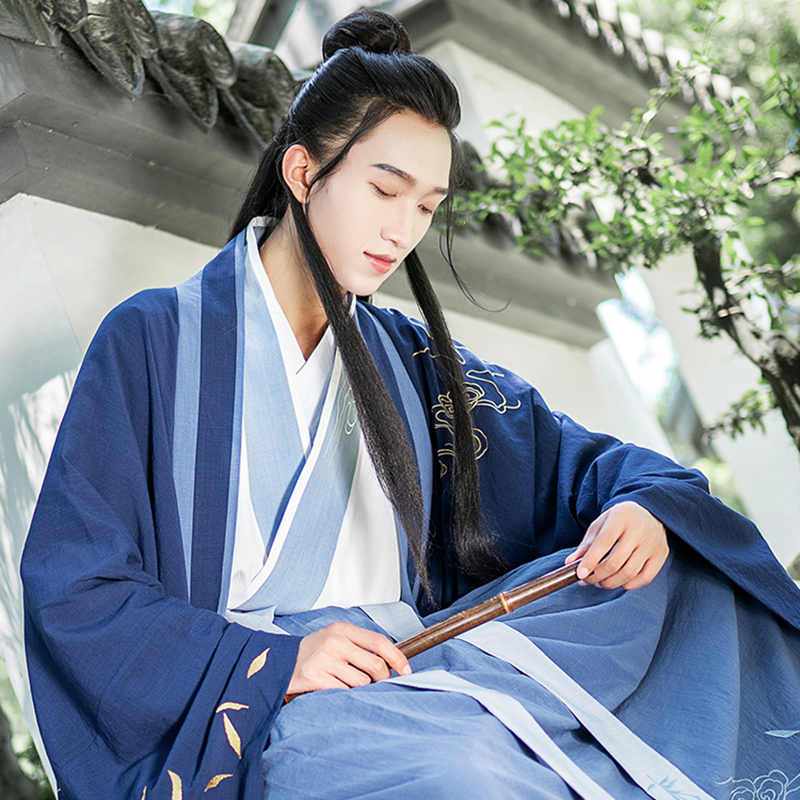 重回汉唐旗舰店重回汉唐竹影原创正品中国风汉服男装宋制日常传统绣花披风对襟衫1