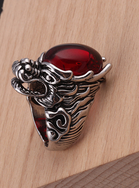 欧美风龙头宝石生日礼物开口戒指