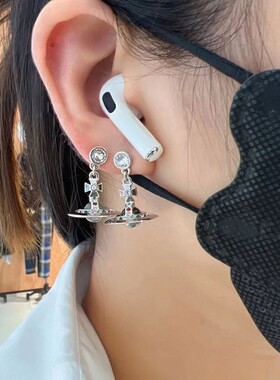 轻奢高级感耳环女立体星球orb玻璃珠彩钻飞行士吊坠耳钉百搭饰品