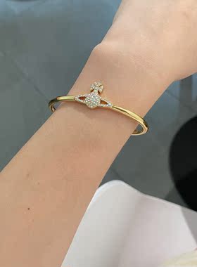 手镯女微镶彩色锆石满钻土星开口手环星球叠戴手饰手链森系高级感