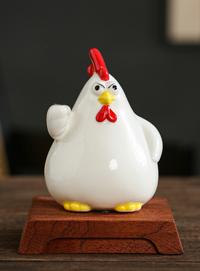 创意机不可失陶瓷公鸡摆件线香插香座香炉母鸡公仔茶宠送礼礼品