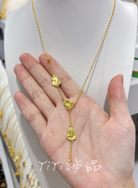 新中式葫芦碎冰冰Y字项链女沙金高级复古精致小众百搭气质锁骨链