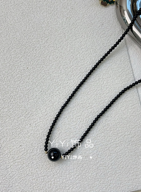 美薇2024新款珍珠单珠项链黑色灰色白色锁骨链女百搭经典毛衣链