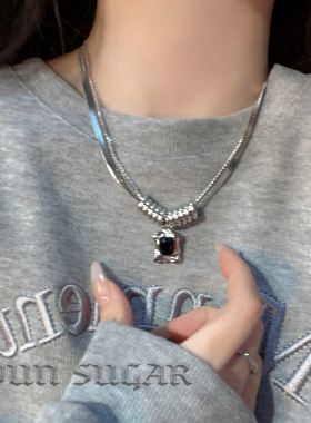 钛钢叠带双层卫衣项链女