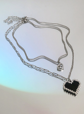 冷淡风钛钢双层叠戴爱心项链