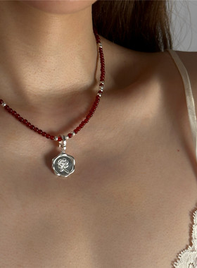 安小柏 心情自由组合 通体S925纯银天然石串珠项链玫瑰爱心吊坠女