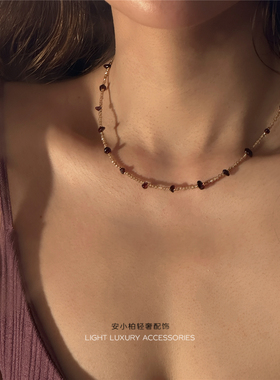 安小柏 稳定与自信 天然紫水晶红石榴石不规则串珠简约锁骨链项链