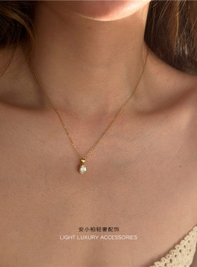 安小柏 高保色bao闪18k镀金 5A锆石小众设计极简欧美水滴锆石项链