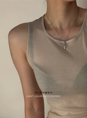 安小柏 通体s925纯银十字架项链 闪剔透小众设计高级感百搭锁骨链