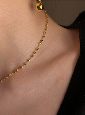 嘎嘎闪锁骨链18k镀金小金球项链