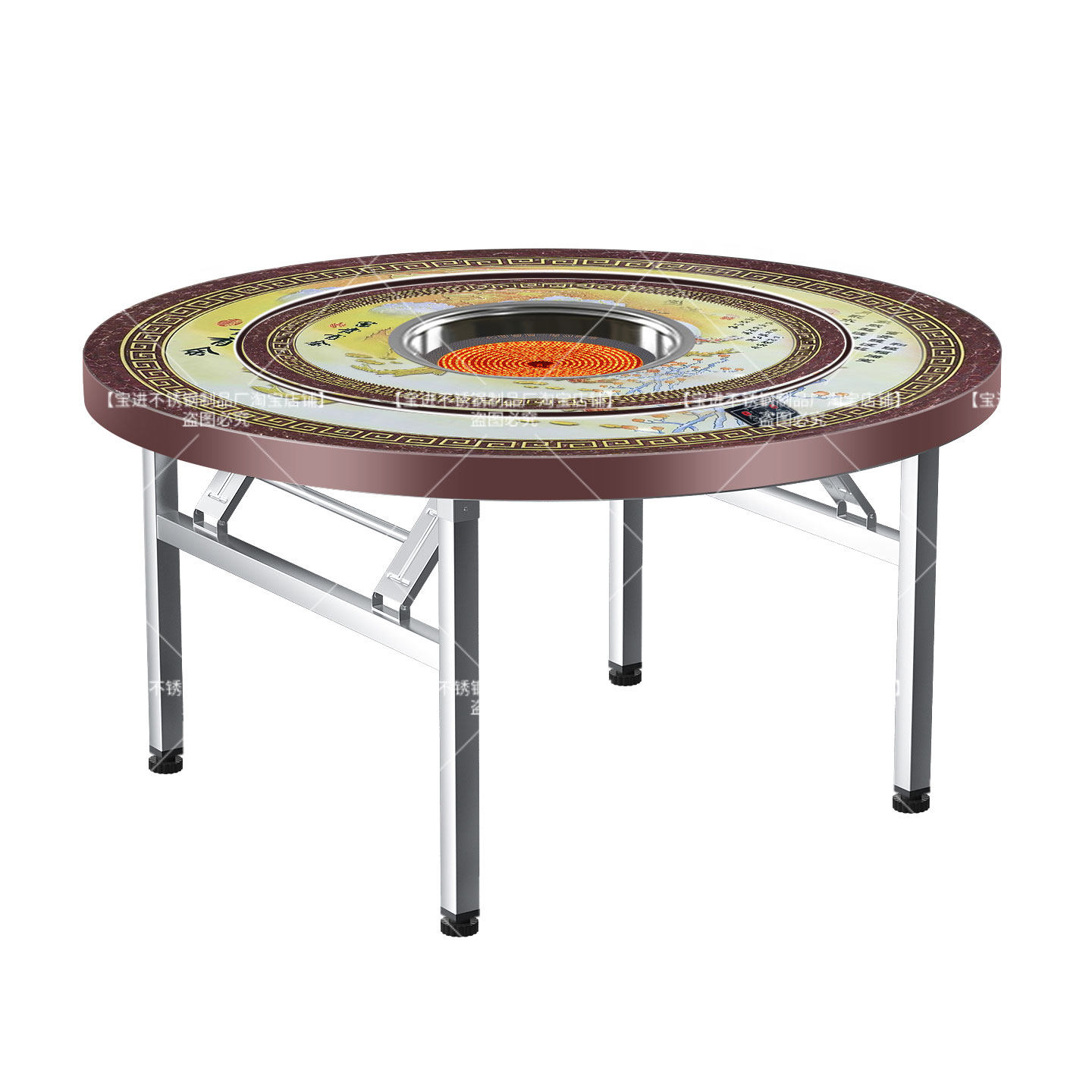 不锈钢下沉式电陶炉转盘彩图圆桌加厚家用餐桌一体免安装折叠桌子,淘宝优惠券,粉丝福利购,淘宝优惠卷