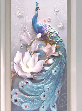 孔雀轻奢富贵大气挂画入户壁画