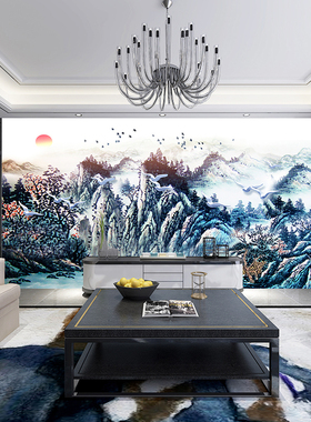 新中式客厅油画手绘山水画风景画