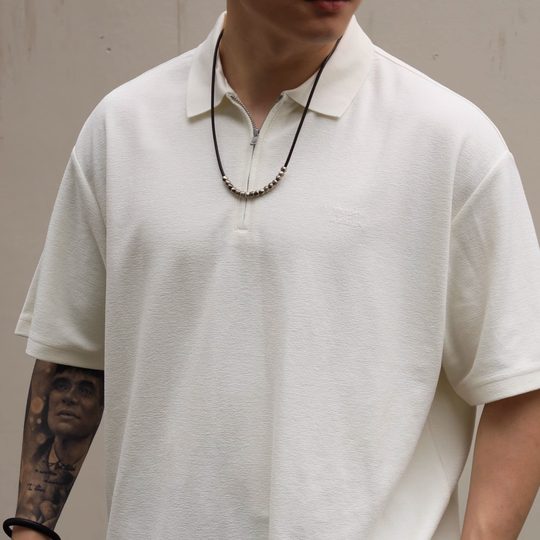 Gnomes lab 25SS special texture blend towel fabric zipper semi zipper Polo short sleeves