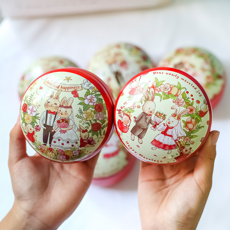2024新款结婚礼盒婚庆包装空盒圆形喜糖盒子高级中式免折叠铁盒子