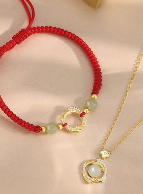 原创新款和田玉幸运灵蛇手绳女s925纯银新中式本命年蛇年手链