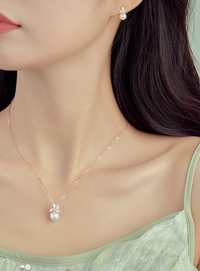 原创玉兰珠光s925纯银项链简约小众花朵珍珠项链轻奢高级锁骨链