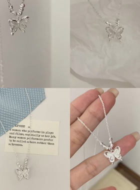 新款甜美颈链猫眼石蝴蝶s925纯银项链可爱森系气质精致锁骨链饰品