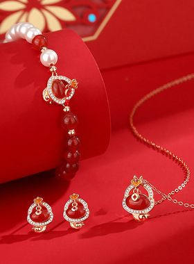 新款原创红玛瑙纯银s925手串本命年珍珠手链中国风百搭饰品手环