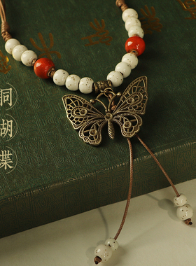 陶瓷民族风复古毛衣链女手工编织