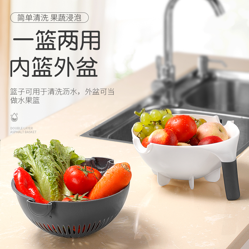 双层洗菜盆沥水篮洗水果洗菜神器菜篮厨房现代客厅创意家用水果盘-图1