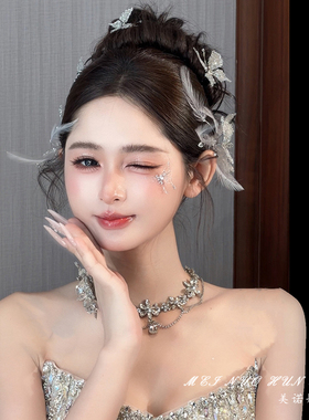 韩式森系新娘银色蝴蝶羽毛发夹