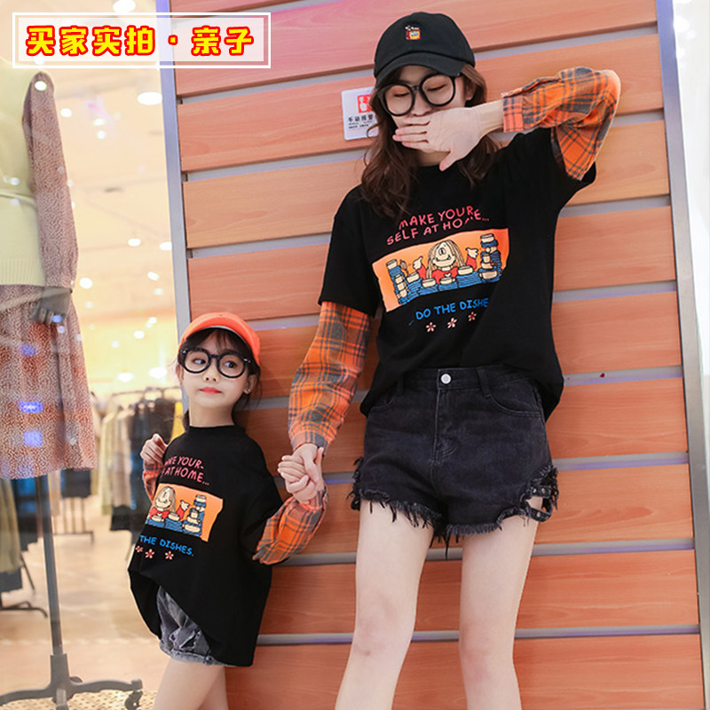 不一样的母女装洋气潮休闲秋季t恤 哆啦脚丫童装亲子装/亲子时装