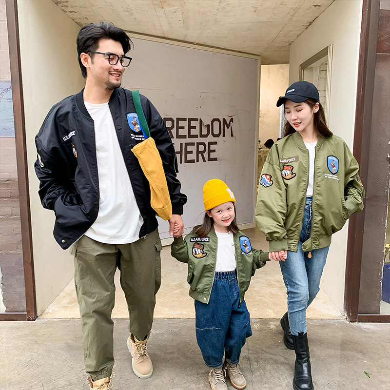 高端炸街拉链母女装秋款父子棒球服 哆啦脚丫童装亲子装/亲子时装