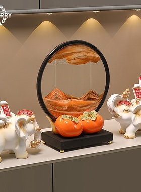 事事如意招财纳福大象柿子流沙画摆件轻奢客厅玄关桌面装饰