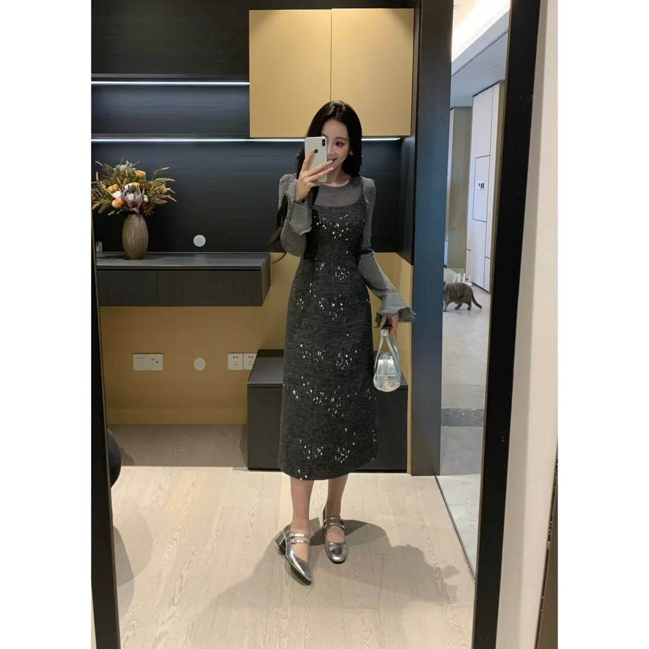 XINYI【告白日记】冬季羊毛吊带连衣裙+长袖T恤显瘦套气质装女,淘宝优惠券,粉丝福利购,淘宝优惠卷