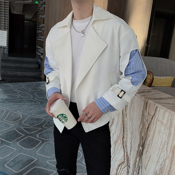 Spring niche design splicing striped fake two-piece short jacket men's fashion handsome hairstylist jacket Korean version