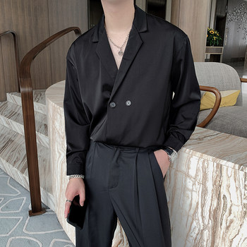 Autumn clothes niche abstinence style handsome long-sleeved shirt male internet celebrity light luxury Korean style drape suit collar shirt hairstylist